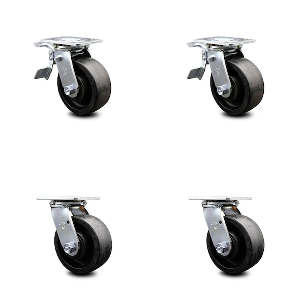 5 Inch Glass Filled Nylon Swivel Caster Set with Ball Bearing 2 Total Lock Brake